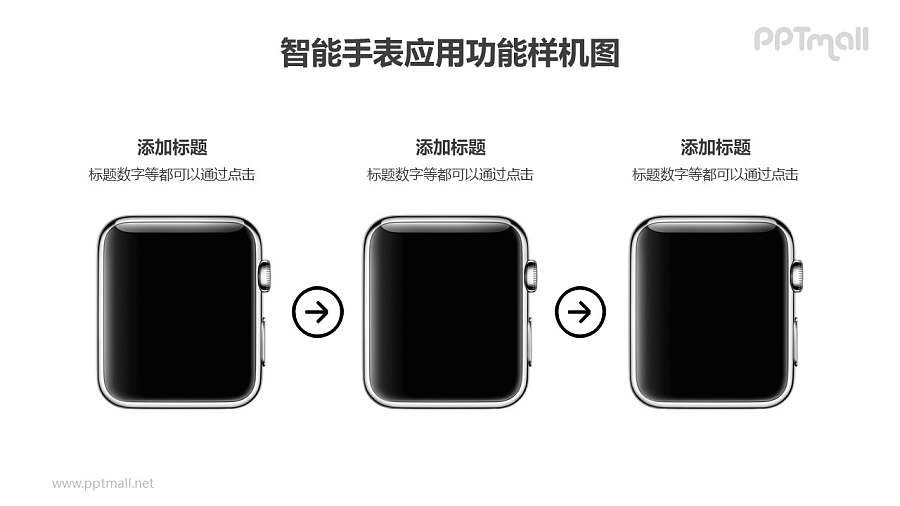 3台apple watch展示3个操作步骤的样机PPT素材模板下载