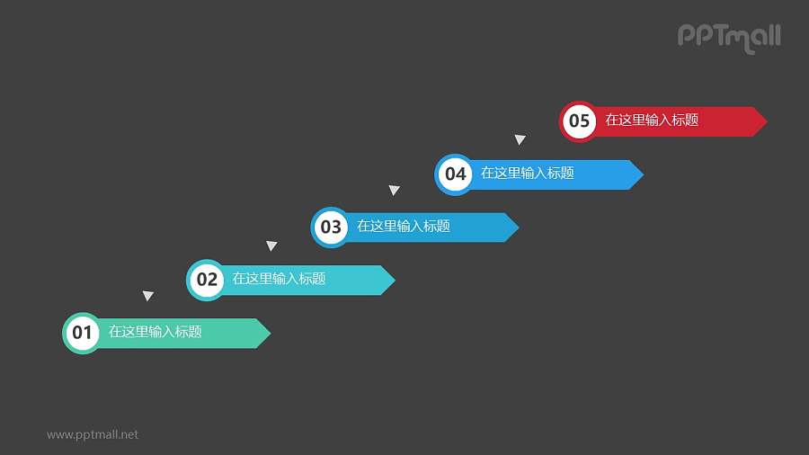 5个带序号的彩色箭头递进关系PPT模板
