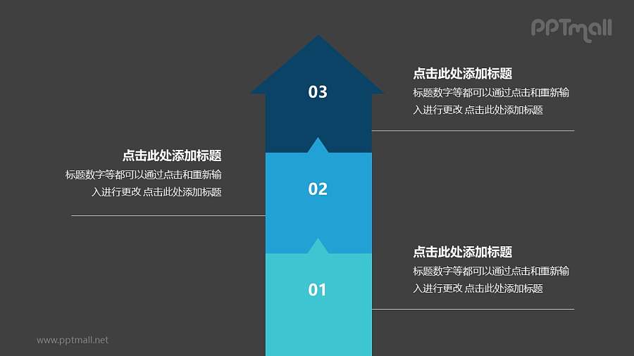 3个叠加的彩色箭头递进关系PPT模板