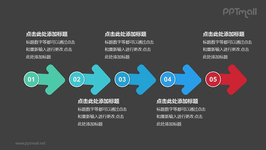 5个带序号的箭头依次连接递进关系PPT模板