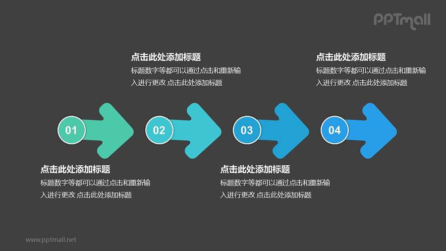 4个带序号的箭头依次连接递进关系PPT模板