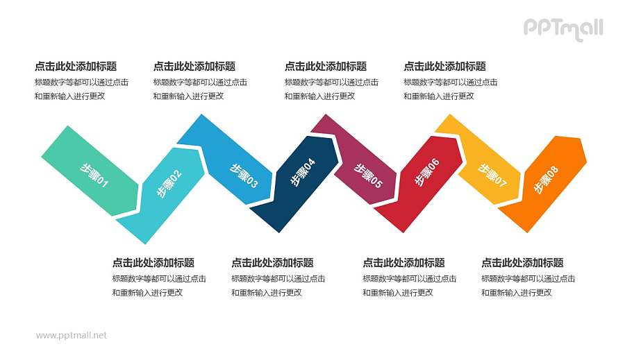 8个依次连接的彩色箭头递进关系PPT模板