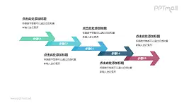 5个依次连接的半透明彩色箭头递进关系PPT模板