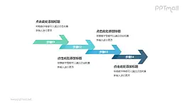 4个依次连接的半透明彩色箭头递进关系PPT模板