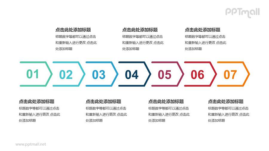 7个依次连接的彩色箭头递进关系PPT模板