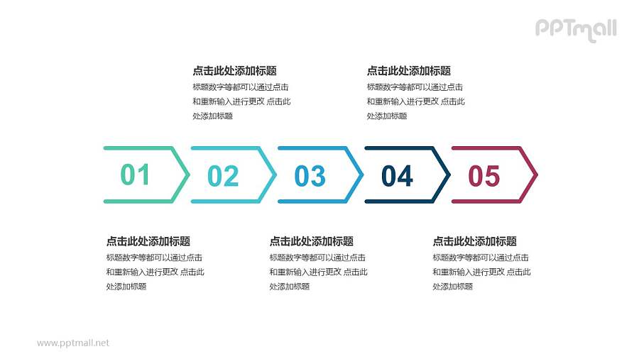 5个依次连接的彩色箭头递进关系PPT模板