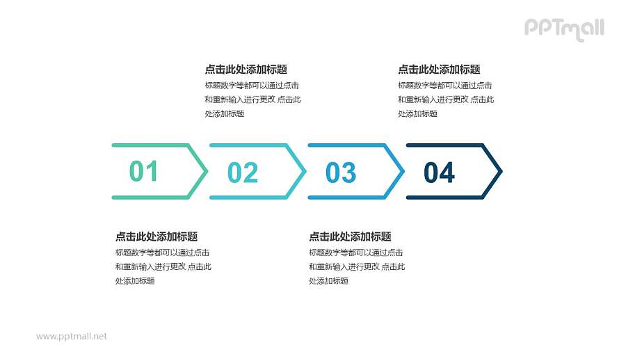 4个依次连接的彩色箭头递进关系PPT模板
