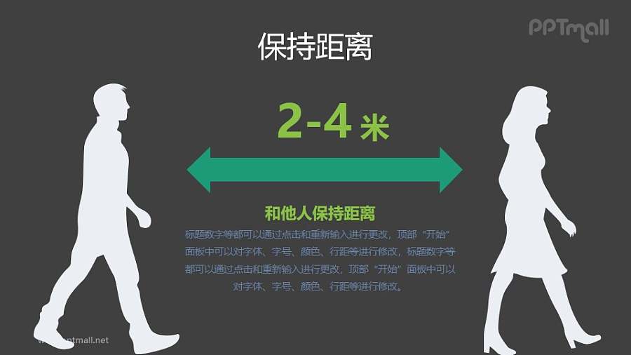 COVID-19新型冠状病毒安全距离2-4米PPT图示素材下载