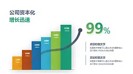 彩色带上升箭头的柱状图PPT素材模板