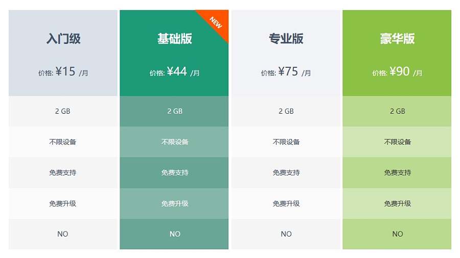 入门级+基础版+专业版+豪华版4个表格组成的PPT模板下载