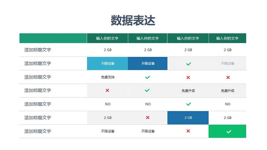 常规带勾和叉的属性对比表格PPT素材模板下载