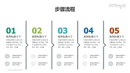 5部分带递进箭头的多文字时间轴PPT素材模板