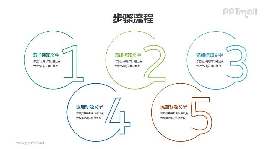5个并列关系的圆形线条数字目录导航PPT素材