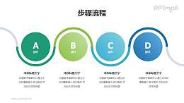 好看的4个蓝绿色圆圈并列/递进关系PPT图示素材