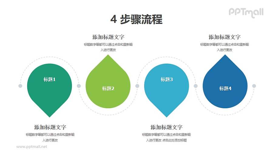 4个用虚线连接起来的地图地标并列/递进关系PPT图示素材