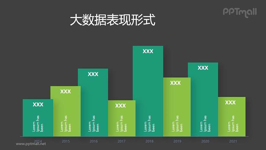 多文字大宽度柱状图PPT素材模板