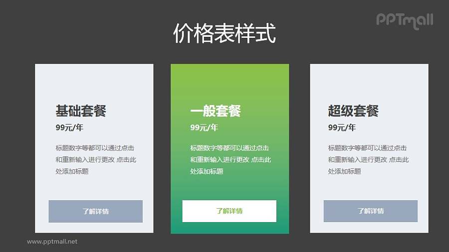 简约色块设计的套餐价格表PPT图示模板下载