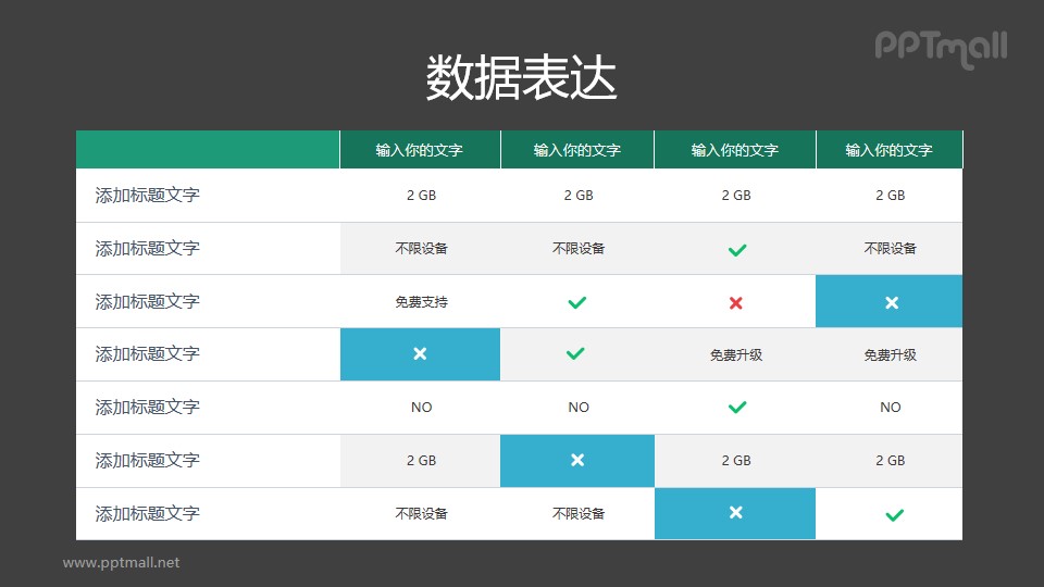 常規(guī)帶勾和叉的對(duì)比表格PPT素材模板下載