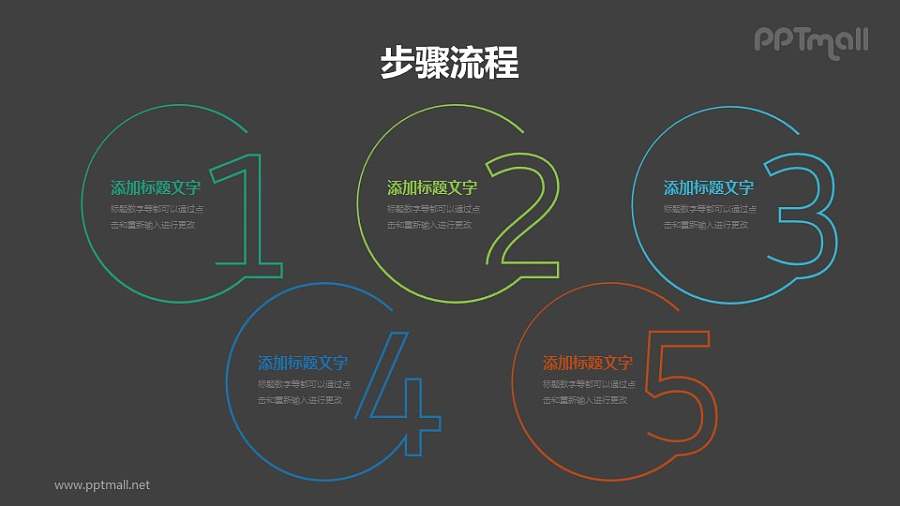 5个并列关系的圆形线条数字目录导航PPT素材