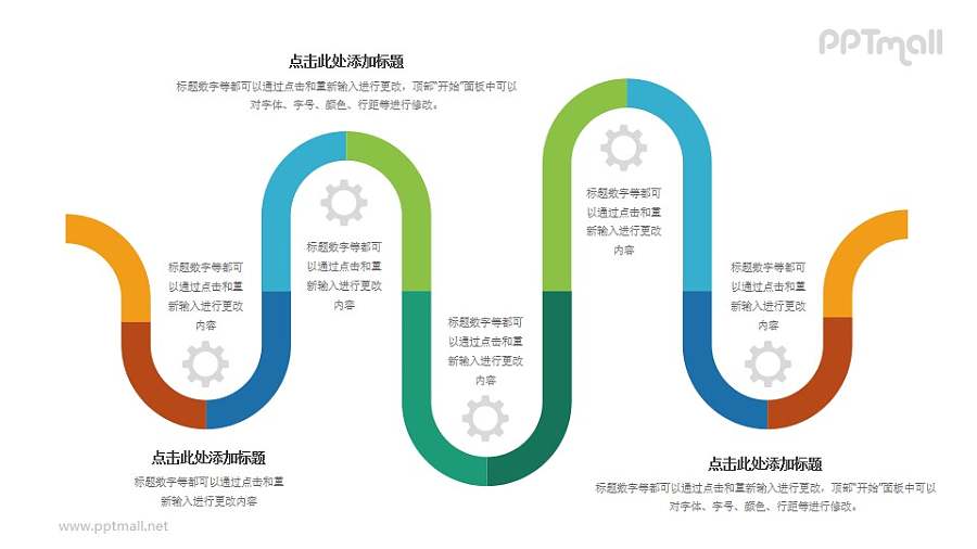 5部分波浪形（首尾相接）多彩色时间轴PPT素材模板下载