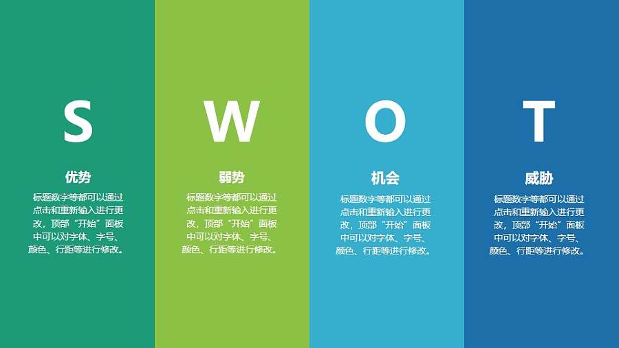 蓝绿渐变SWOT分析模型PPT素材下载