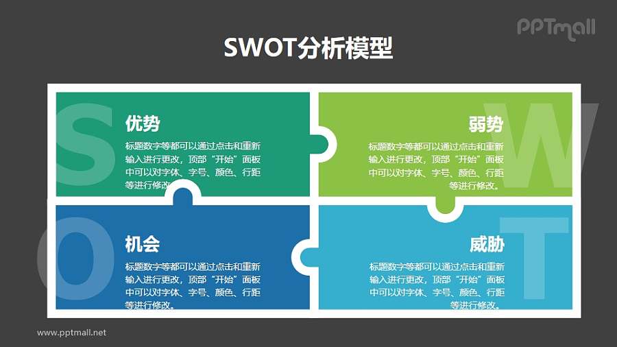 拼图形状SWOT分析模型PPT素材下载