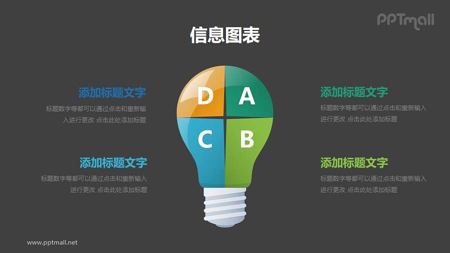 灯泡形状四部分并列关系PPT素材下载