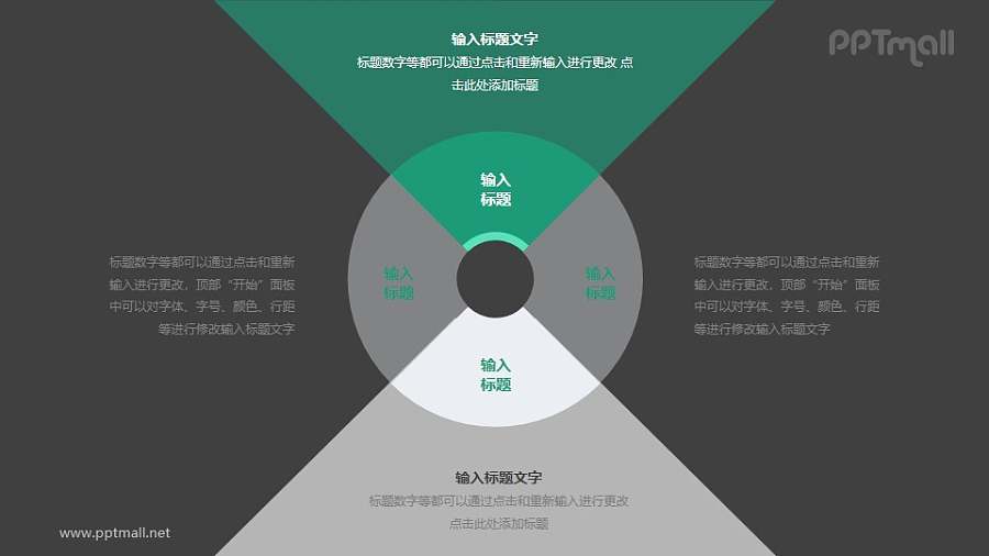 同心圆饼图四点要素说明分析模型PPT素材下载