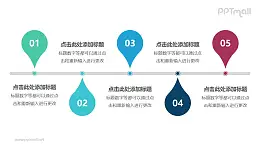 由5个上下水滴组合成的时间轴PPT素材模板