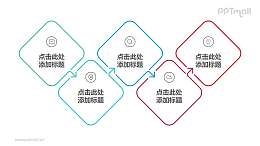 由5个带箭头错位链接的正方形组成的时间轴ppt模板
