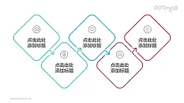 由5个带箭头错位链接的正方形组成的时间轴ppt模板