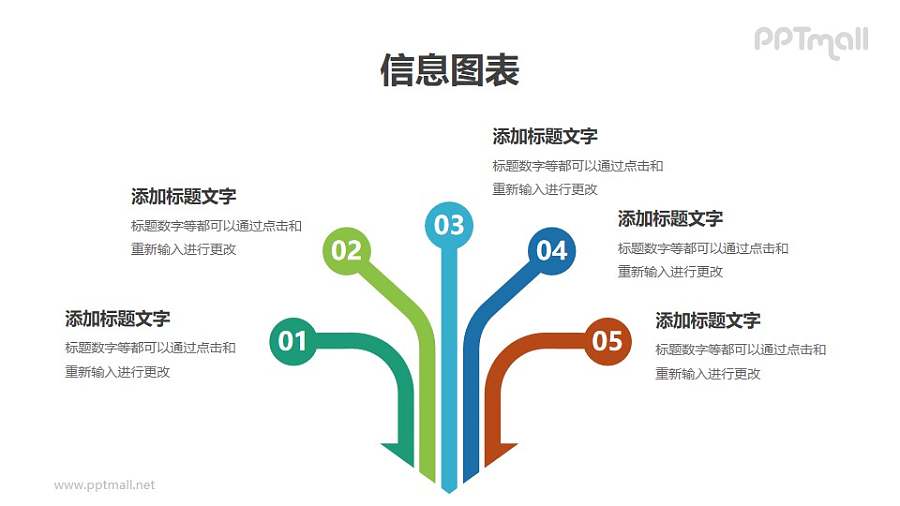 5部分简约铅笔形状的总分关系模型ppt素材下载