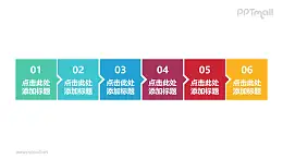 6部分向右递进的正方形时间轴PPT模板下载