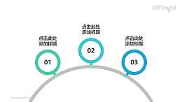 由立于圆弧上的3个圆环组成的时间轴PPT图示素材