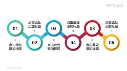 由6部分错开链接的圆环组成的时间轴PPT素材模板