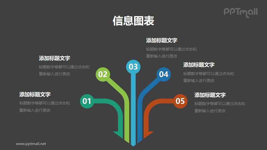 5部分简约铅笔形状的总分关系模型ppt素材下载
