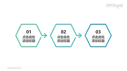 三部分帶箭頭的六邊形時間軸ppt圖示素材