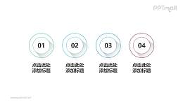 列出4部分重点说明的圆环时间轴ppt模板