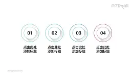 列出4部分重点说明的圆环时间轴ppt模板