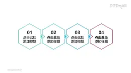 四个细边六边形组合而成的时间轴ppt幻灯片模板