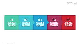 五部分五色正方块的时间轴PPT模板