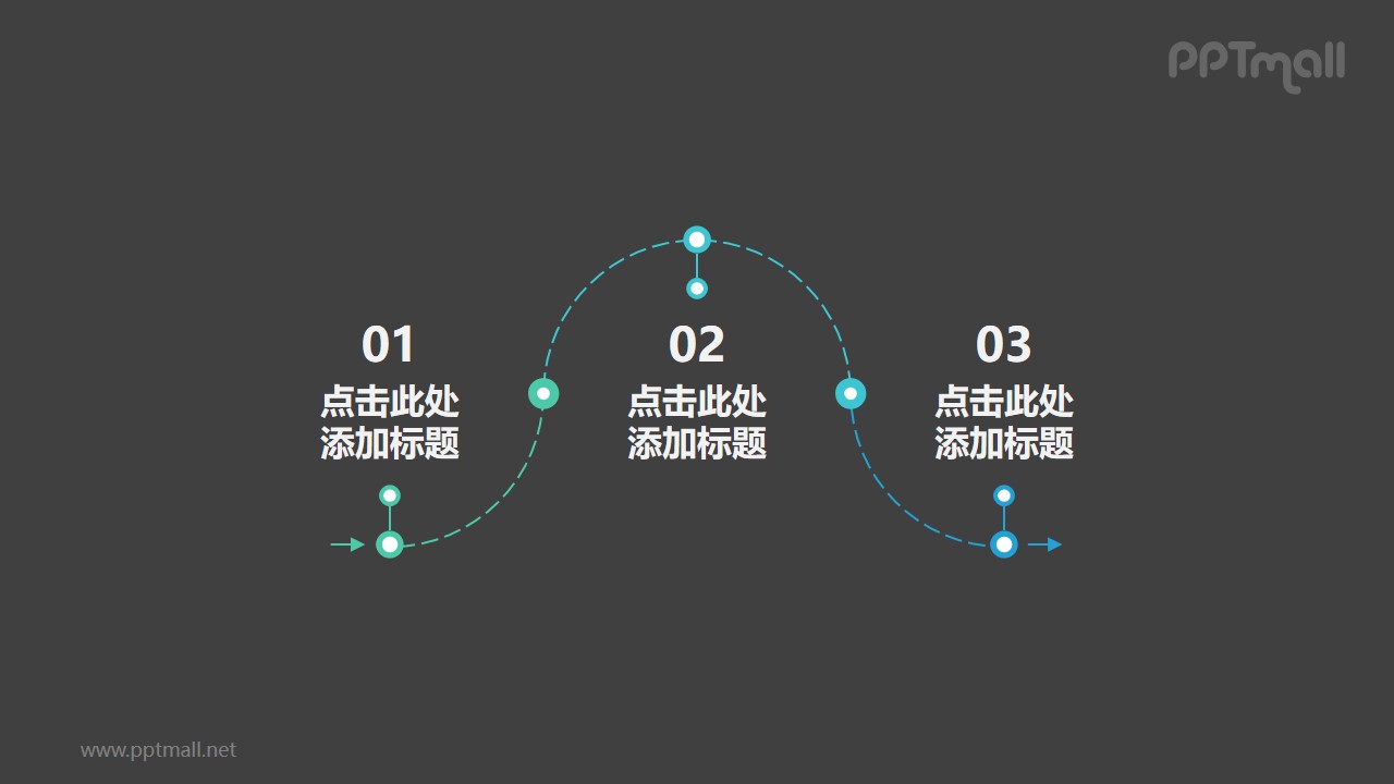 在蛇形虛線上標(biāo)注出3部分重要節(jié)點(diǎn)的時(shí)間軸ppt模板