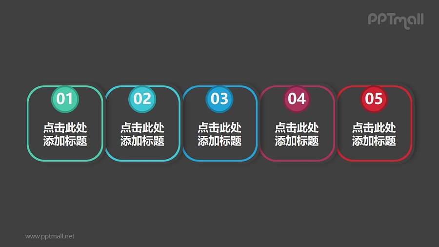 由5个带数字编号的圆角正方形组成的时间轴ppt模板