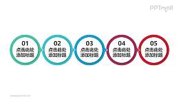 5部分组成的简约实用圆圈小箭头递进关系PPT素材模板下载