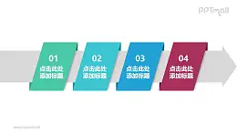 箭頭穿過4組色塊組成的遞進/并列關系文本框PPT素材模板