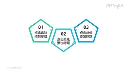 三部分組成獨具設(shè)計感的五邊形并列關(guān)系PPT文本框樣式素材