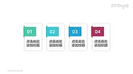 4部分元素组成的2D扁平微立体并列关系数字文本框PPT模板素材