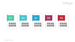 5部分元素组成的2D扁平微立体并列关系数字文本框PPT模板素材