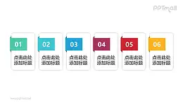 6部分元素组成的2D扁平微立体并列关系数字文本框PPT模板素材