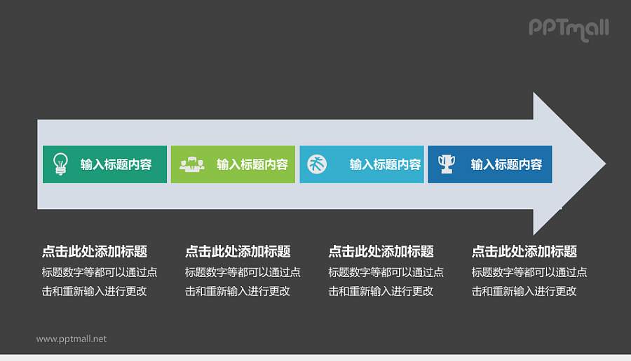 绿色商务流程图PPT模板下载，适用于工作汇报与项目展示